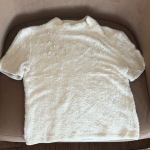 Fuzzy Cream Short Sleeve Top